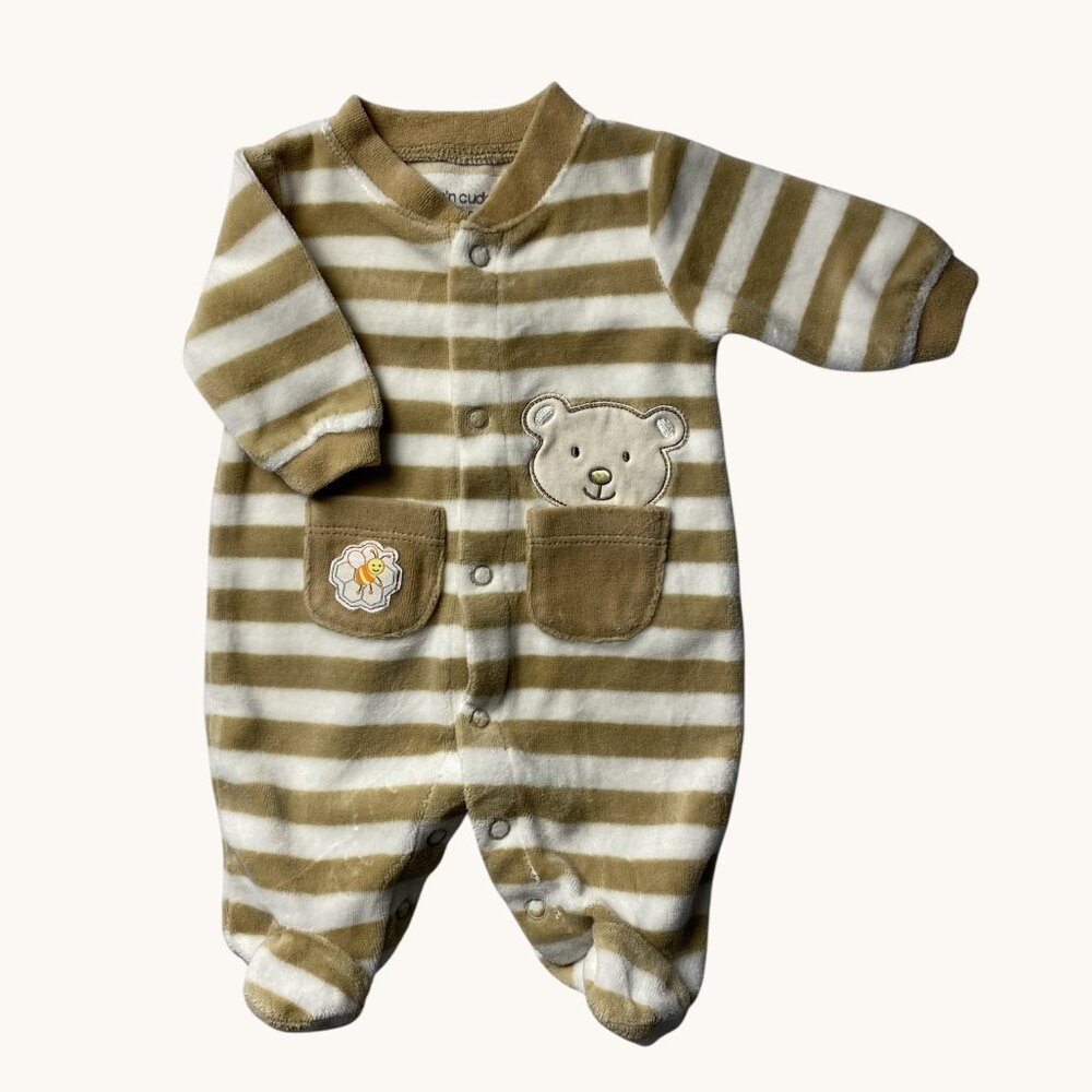 Love'n Cuddles Stripe Velour Bear Footie Sleeper
